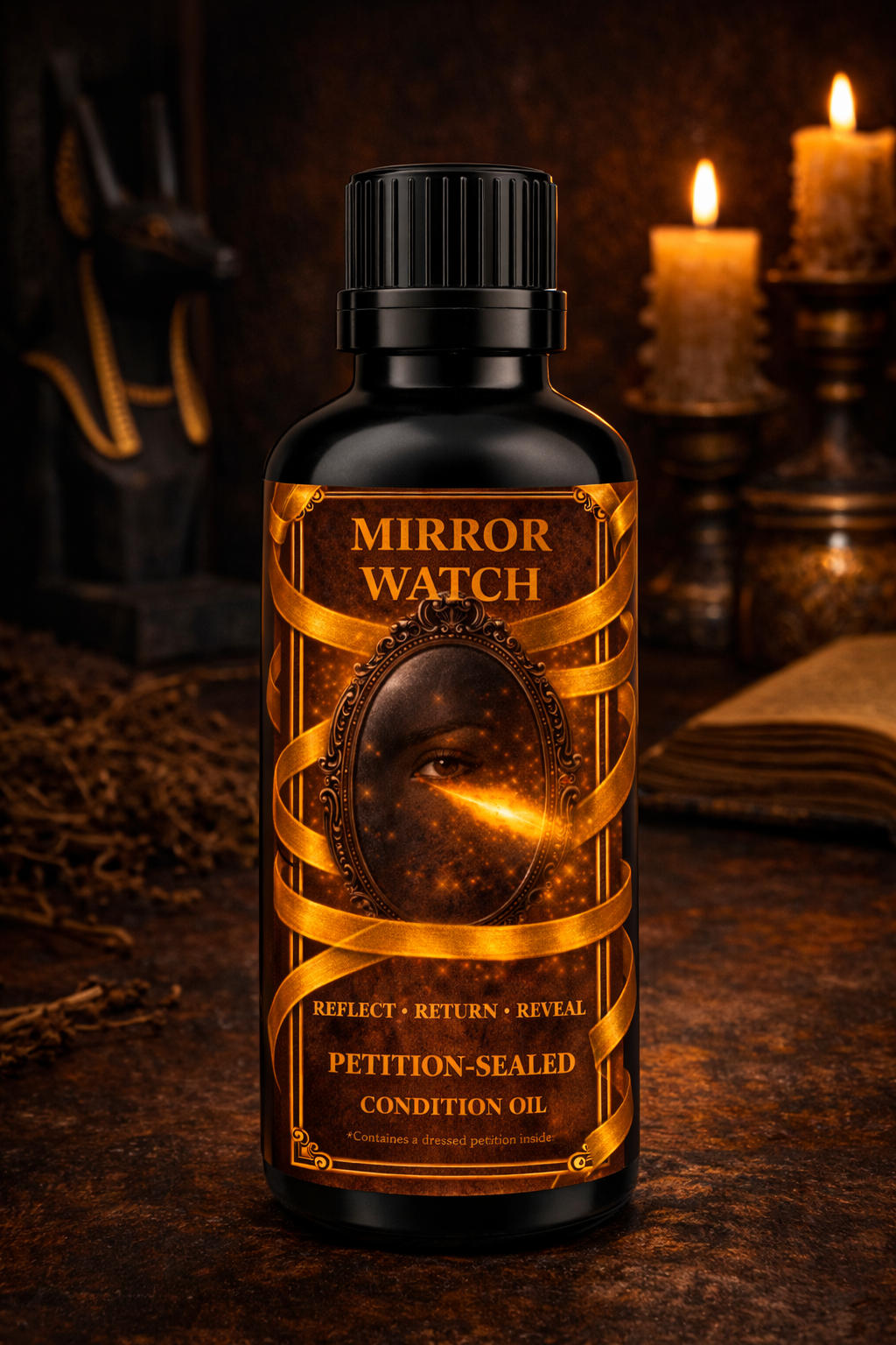 Mirror Watch Condition Oil | Return to Sender Conjure Oil | Petition-Sealed Protection & Reveal Rootwork Oil