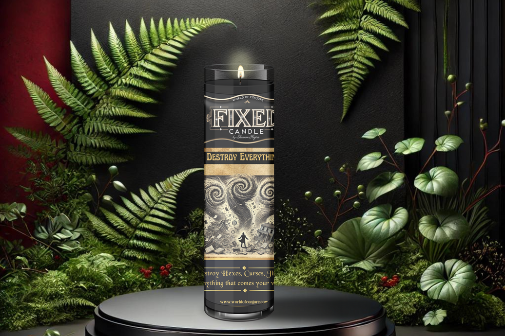 Destroy Everything Candle | Break Hexes, Crush Obstacles, Win Court | Fixed Dressed 7 Day Glass Candle