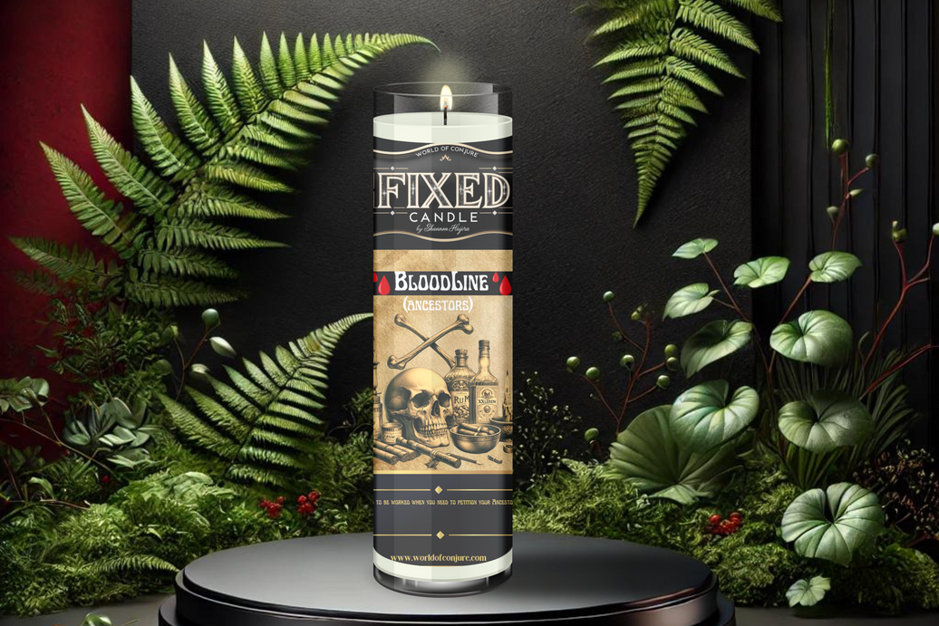 BloodLine Candle | Ancestors Fixed Ritual Candle | Altar Work | Fixed Dressed 7 Day Glass Candle