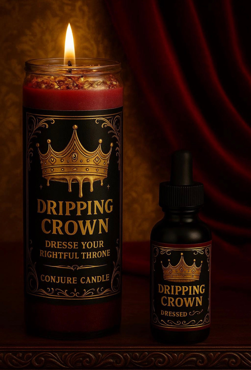 Dripping Crown Candle & Oil Duo for Wealth, Royal Power & Sweet Dominion | Boss Up Ritual