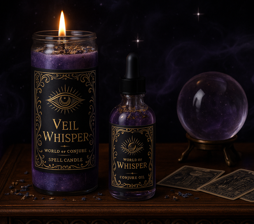 🌫️ Veil Whisper Candle & Oil Duo for Spirit Communication | Ancestral Messages & Psychic Sight