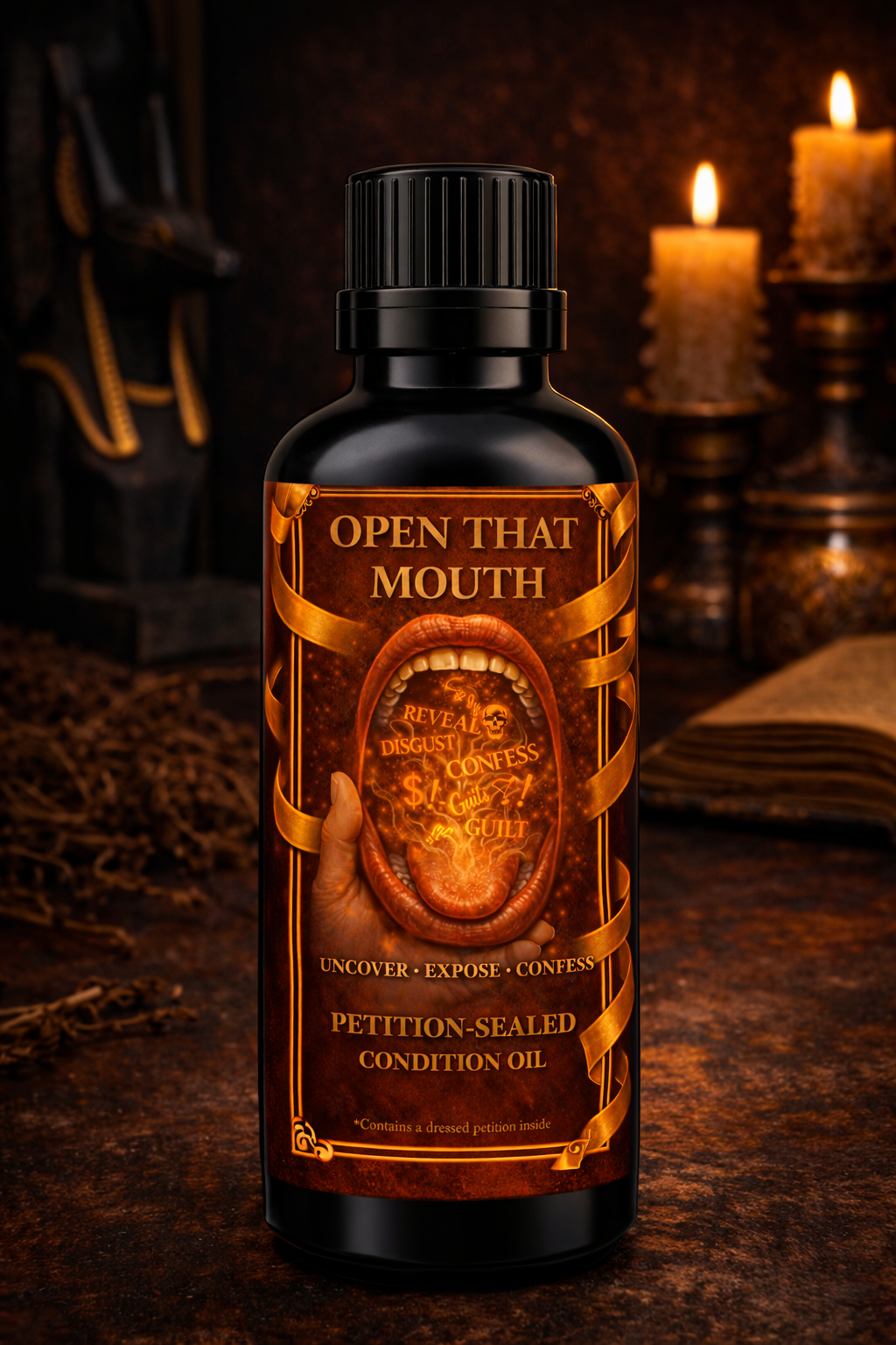 Open That Mouth Condition Oil | Uncover • Expose • Confess | Petition-Sealed Rootwork Oil