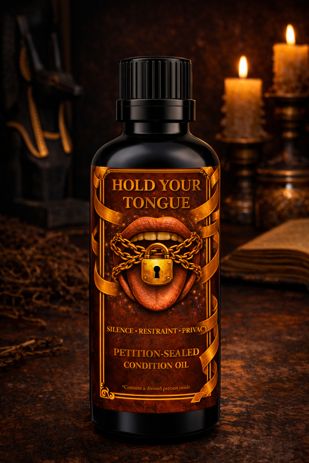 Hold Your Tongue Condition Oil | Silence • Restraint • Privacy | Petition-Sealed Rootwork Oil