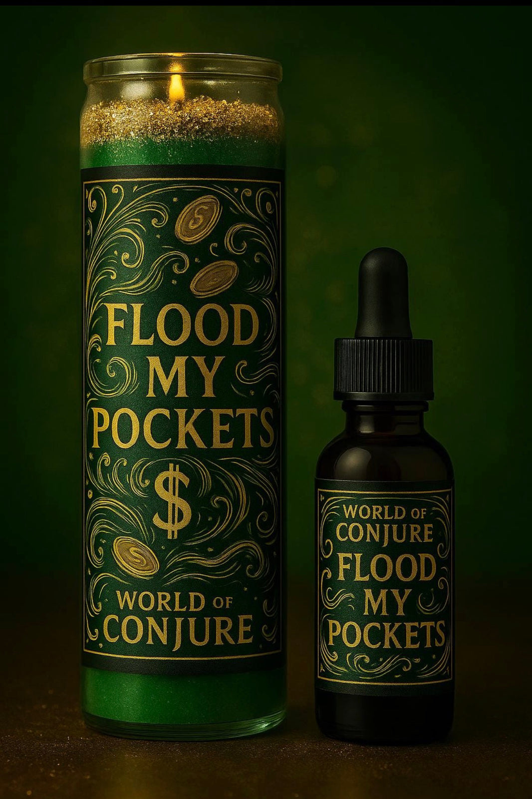 Flood My Pockets — Candle & Oil Duo for Fast Money + Overflow