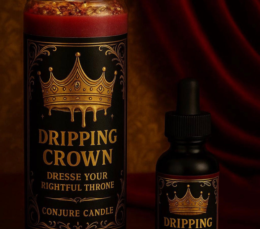 Dripping Crown Candle & Oil Duo for Wealth, Royal Power & Sweet Dominion | Boss Up Ritual